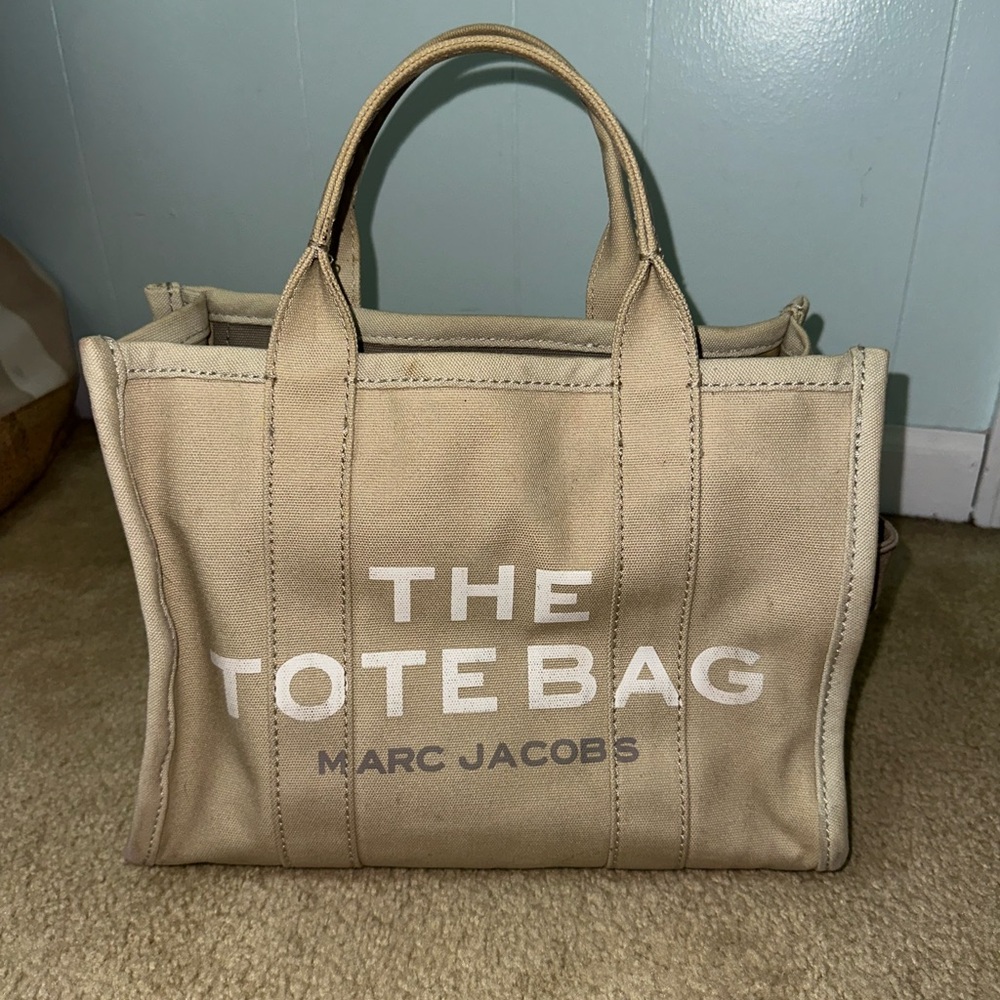 Marc Jacobs Tan Tote with White Lettering